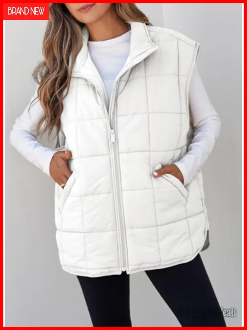 Women's Puffer Vest Zipper Closure Sleeveless Jacket with Pockets